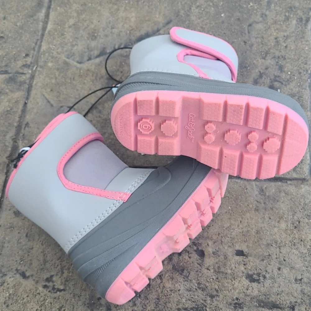 New! Cat & Jack Denver Girls 6 winter snow waterproof leather pink gray boots